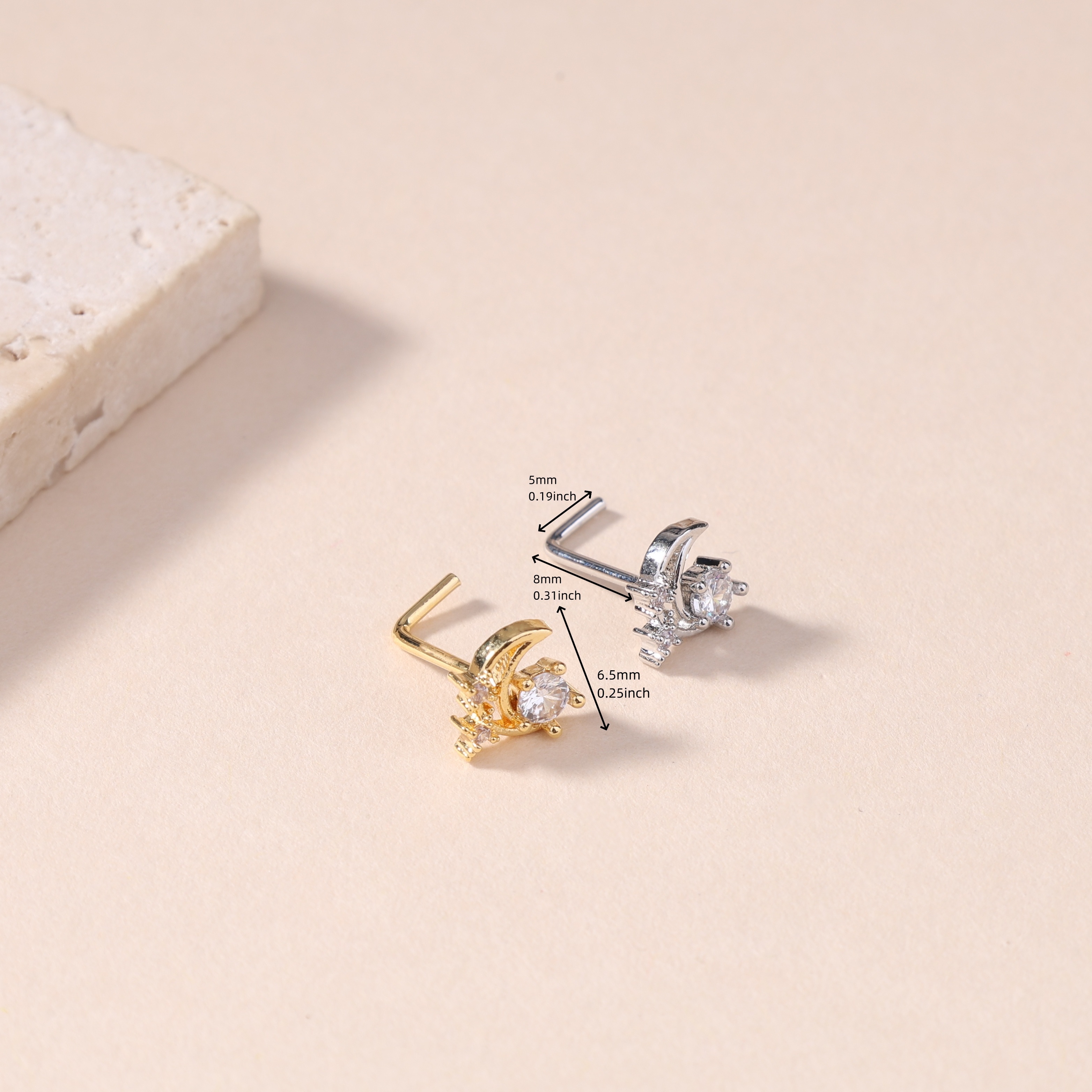 Crystal Zirconia Nose Stud Moon Shape Men Women